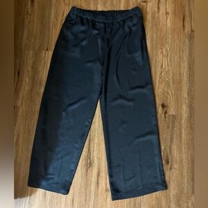 Blue Satin Wide-Leg Pants